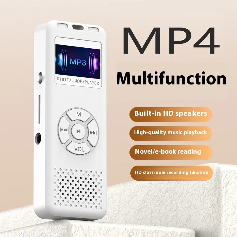 Compact MP3 player with recording pen, Bluetooth, speaker, black/white, 8.4cm x 3cm x 1.3cm