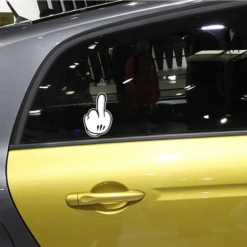 Waterproof paper car sticker with cartoon middle finger and flower design in 127x80mm and 180x115mm sizes
