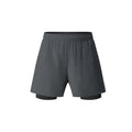 Men's double-layer sports shorts in black colour with mid-waist design for running activities