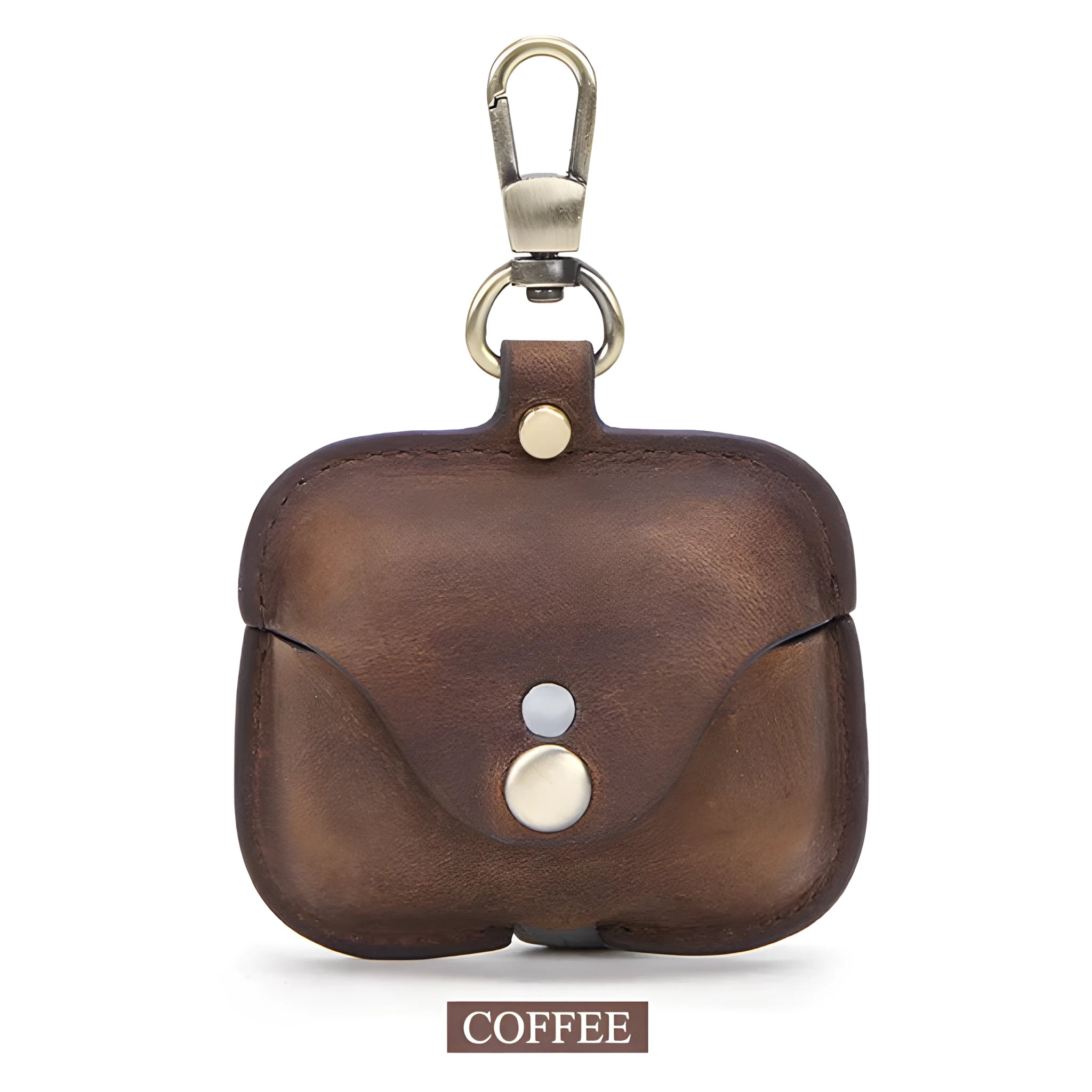 Brown genuine leather AirPods Pro case with vintage clamshell design and crazy horse pattern texture