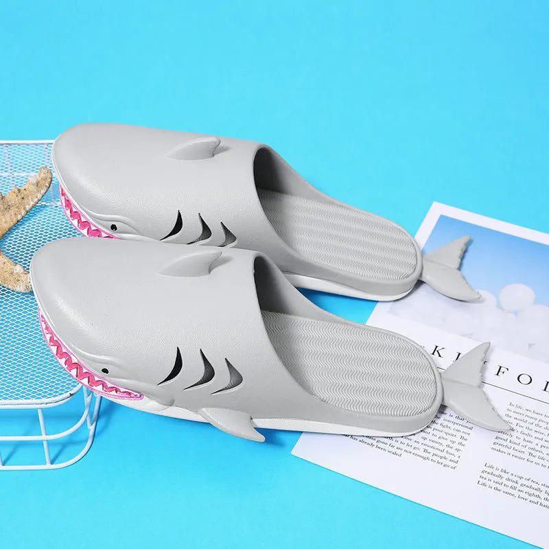 Shark PVC flat slippers for women and men in blue, size 40/41, side view