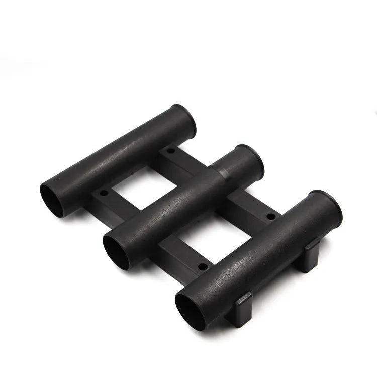 Black or white 3-hole sea fishing rod turret in ABS plastic, 31.5cm x 22.6cm x 6.5cm, with 5cm rod holes.