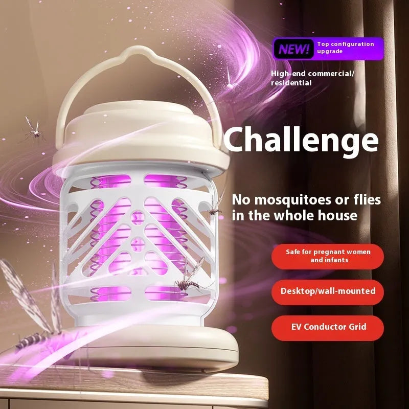 Outdoor mosquito killing lamp in white ABS plastic with electric shock grid, rechargeable