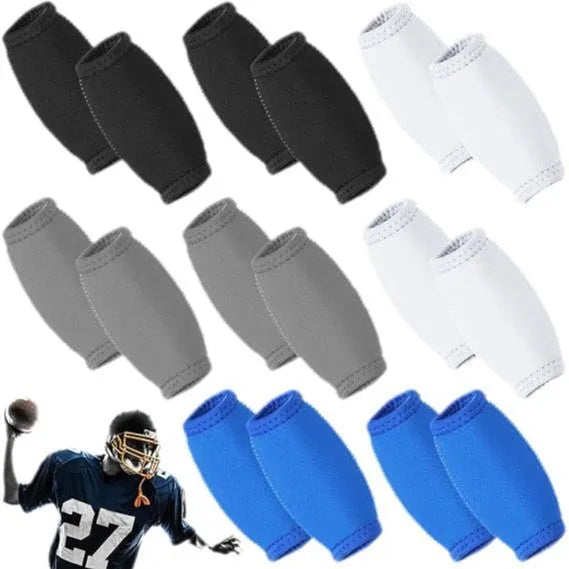 Rugby chin pad in polyester fibre, 12 x 7.5 cm, shown as an anti-collision helmet pad in black, white, blue, or grey.