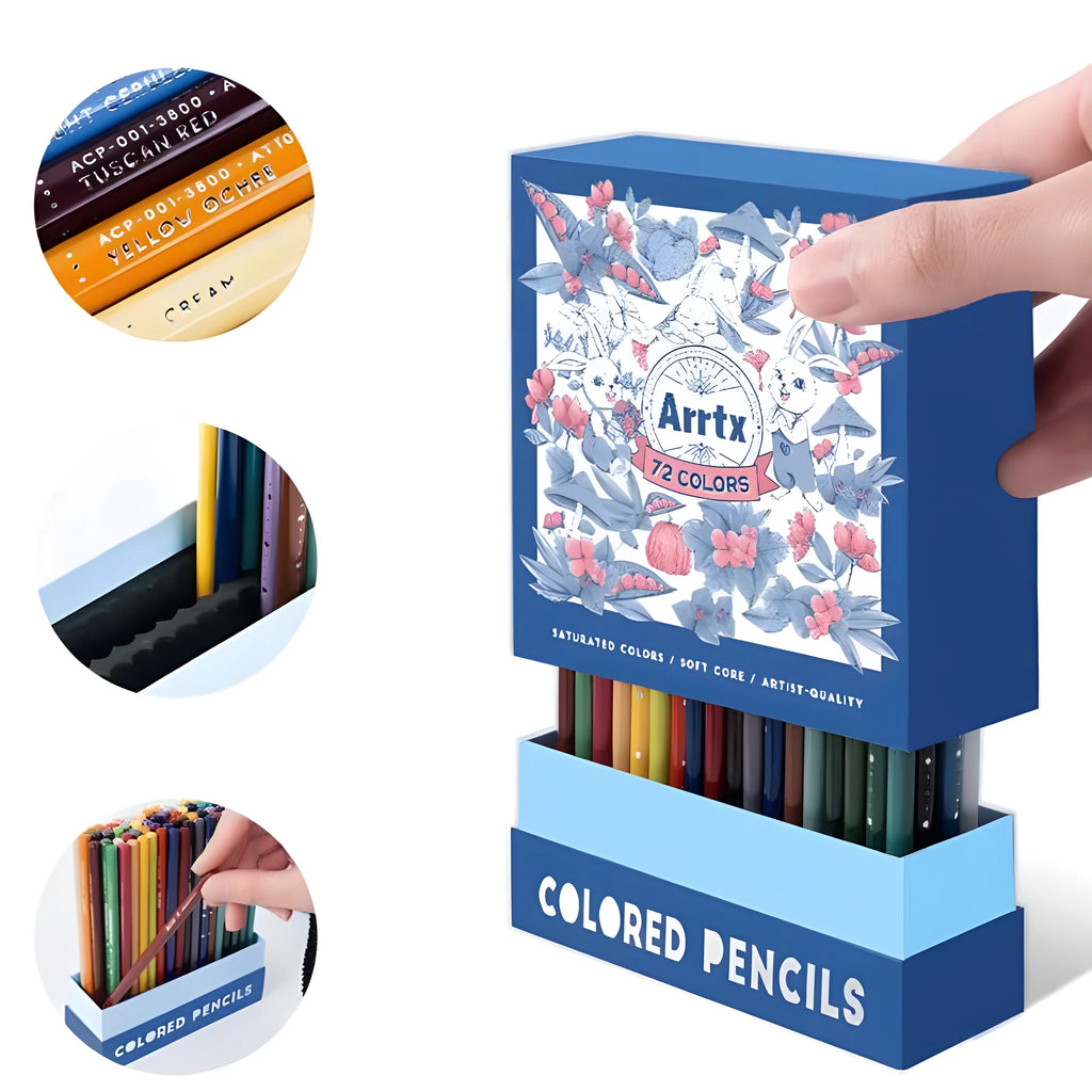 Boxed set of 72 soft core coloured pencils for art students, with basswood penholders.