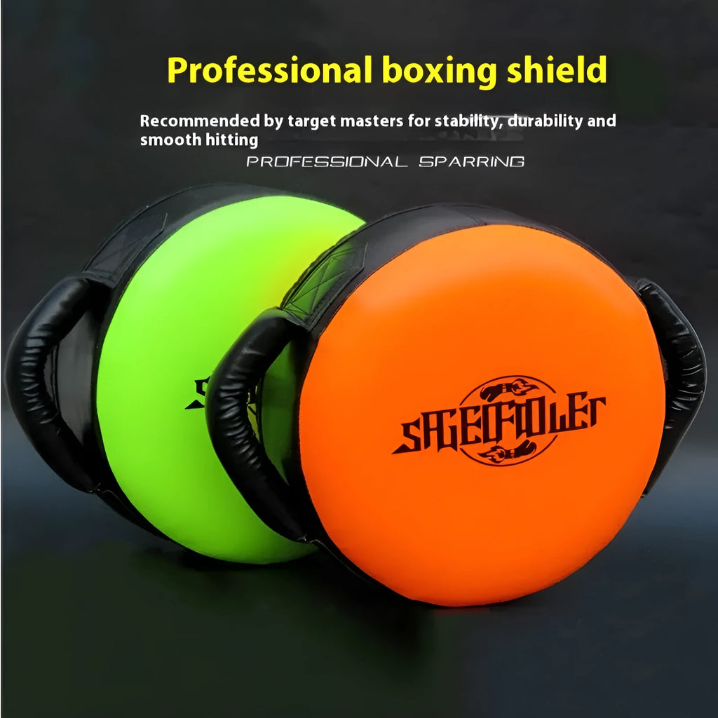 Handheld PU boxing shield target in fluorescent orange for martial arts training