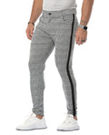 Men's high elasticity polyester plaid casual trousers in black border colourway