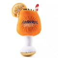 Yellow plush dog toy shaped like a wine glass with squeaker for interactive play.