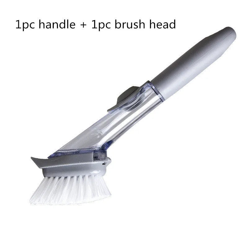 2 in 1 long handle cleaning brush with removable brush head and sponge for kitchen use