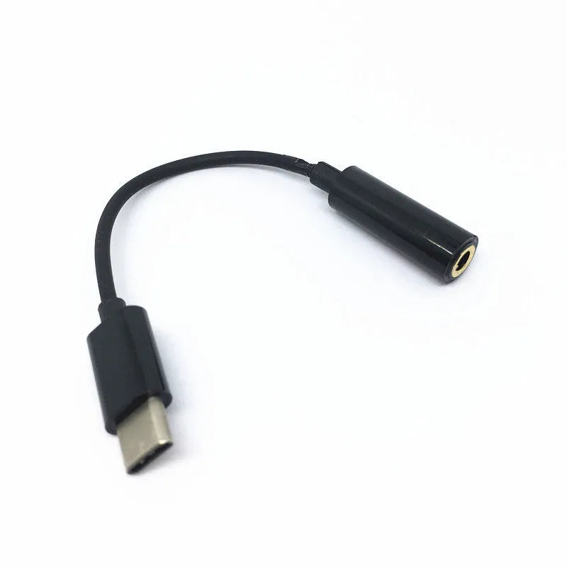 USB Type-C male to 3.5mm female audio adapter cable, 10cm length, with black wire and connectors