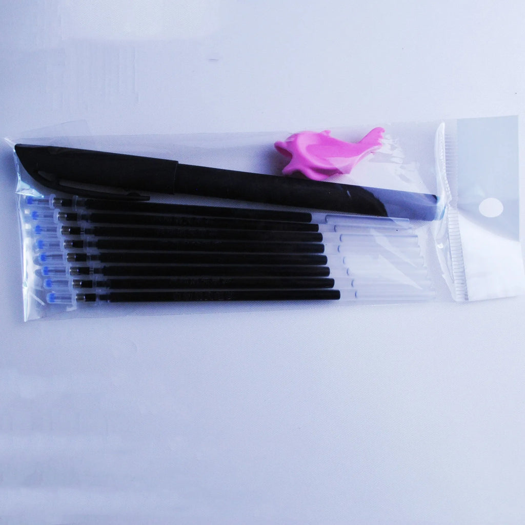 Household portable fading ink pen set with 0.5mm tip, blue refills, and plastic 130mm body.