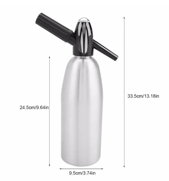 Silver portable 1-litre aluminium alloy soda maker with pressure regulator and safe cover