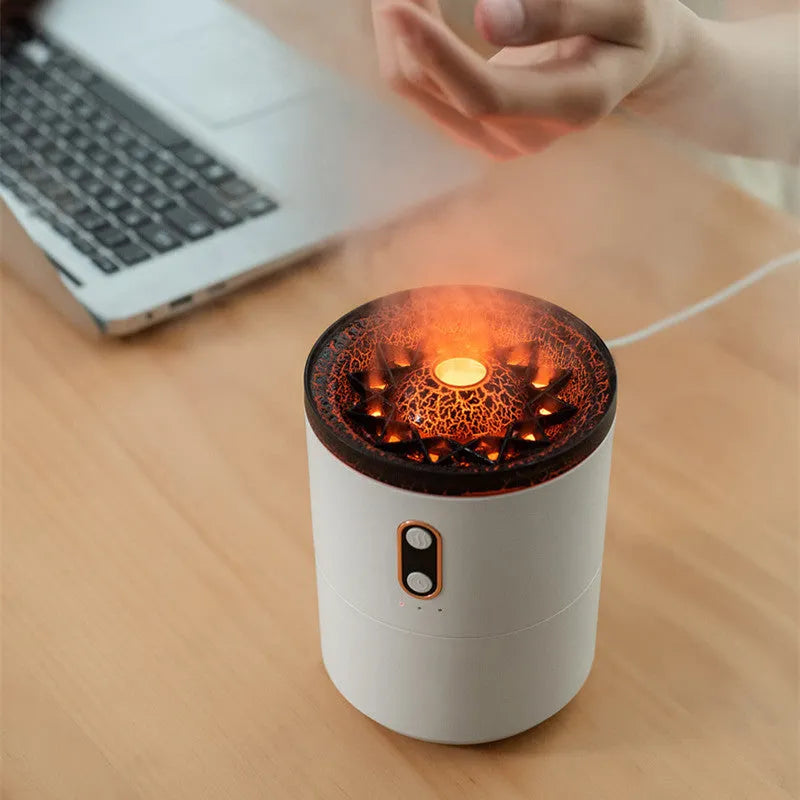 Volcanic Flame USB portable aroma diffuser in Volcano White with two fog outlets and night light