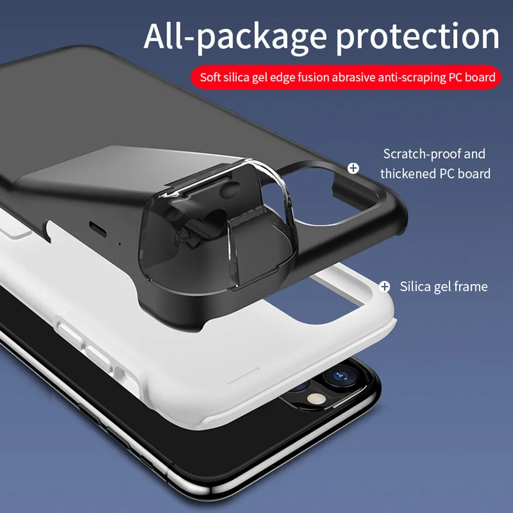 Matte acrylic and silicone AirPods charging case cover with iPhone edge protection in black colour