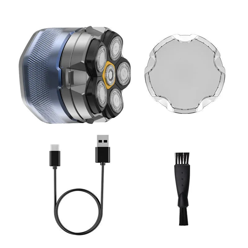 Men's hair clipper with 6D magnetic suction cutter head, digital display, and USB charging cable