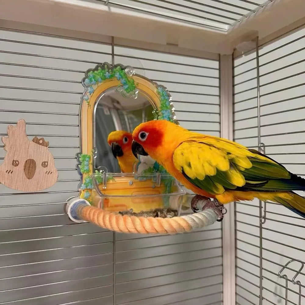 Gradient colourful bird rope perch set with U-shaped perch, long rope, and circular swing for cockatiels and parakeets