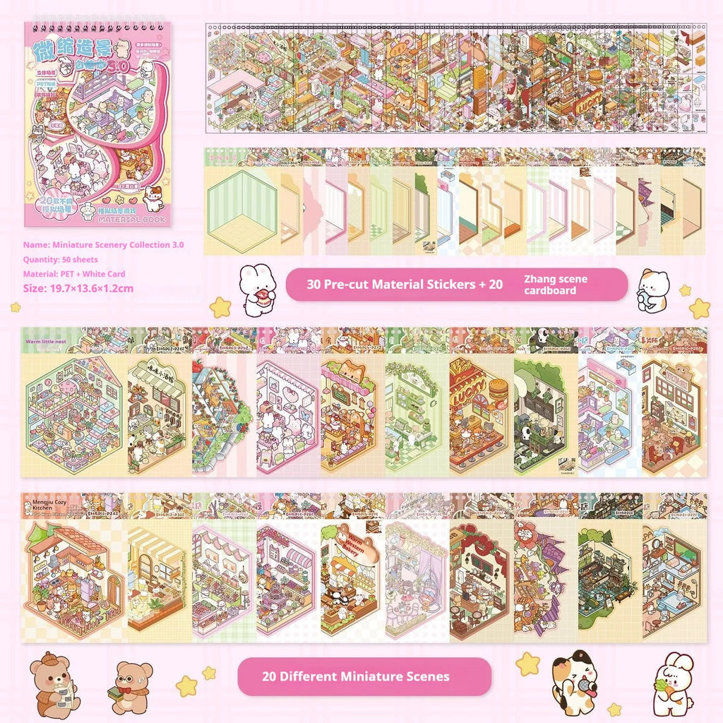 Yilan 3D collage toy set with miniature scene book and pet-material stickers in animal shop and cute pet garden collections