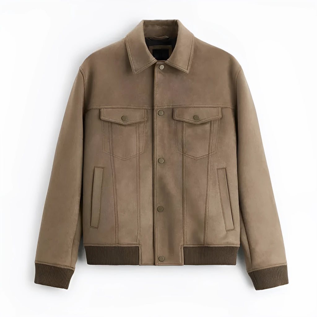 British-style suede velvet commuter jacket coat in light gray and mink colour options