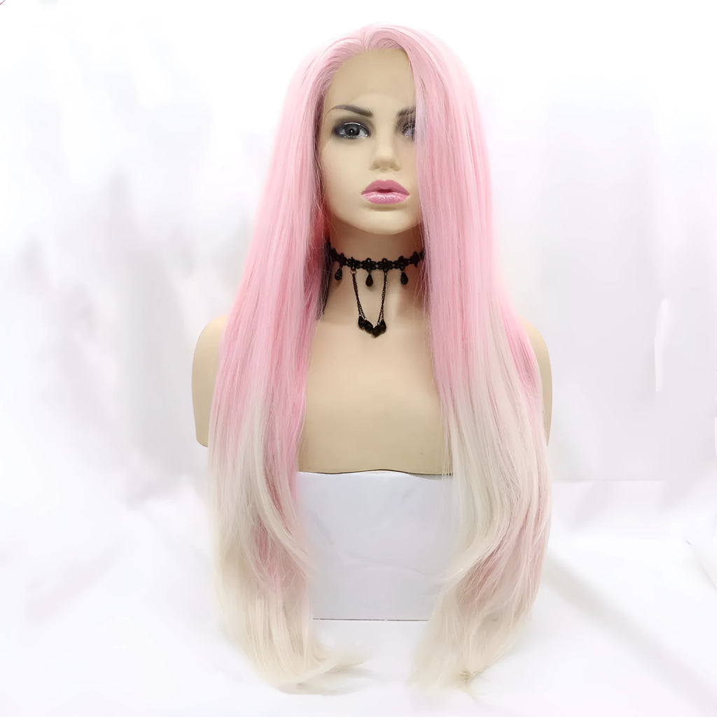 Pink gradient curly synthetic wig with big waves and fluffy volume