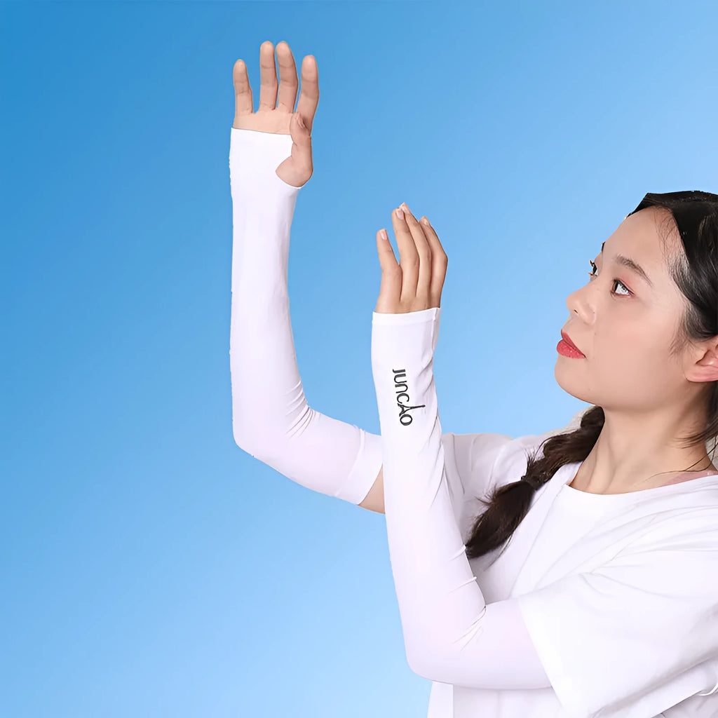Viscose sun protection oversleeves for men and women driving showing open finger design in multiple colours