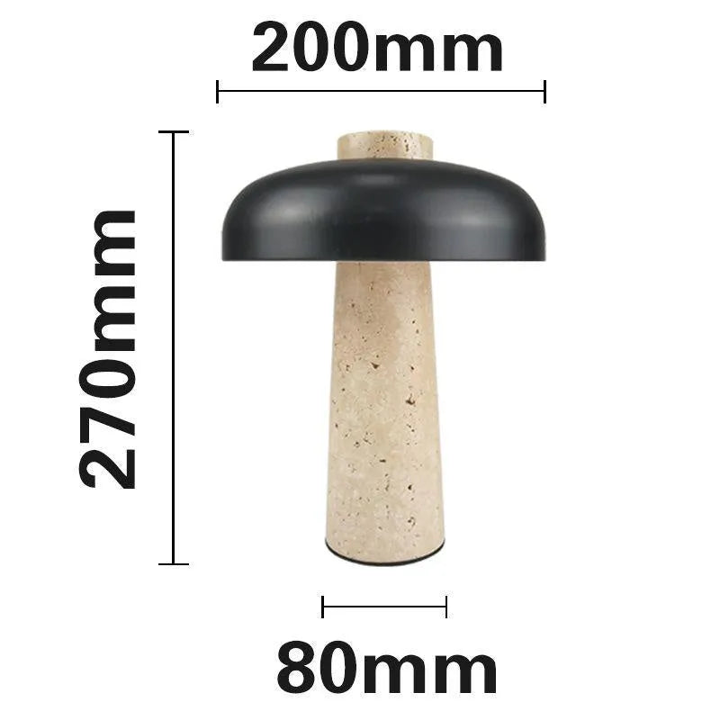 Modern alloy desk lamp with a rechargeable battery and touch-sensitive dimming switch on a wooden desk