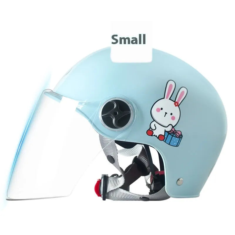 3C certified children's helmet with cat ears design in blue bunny with clear visor for electric car commuting