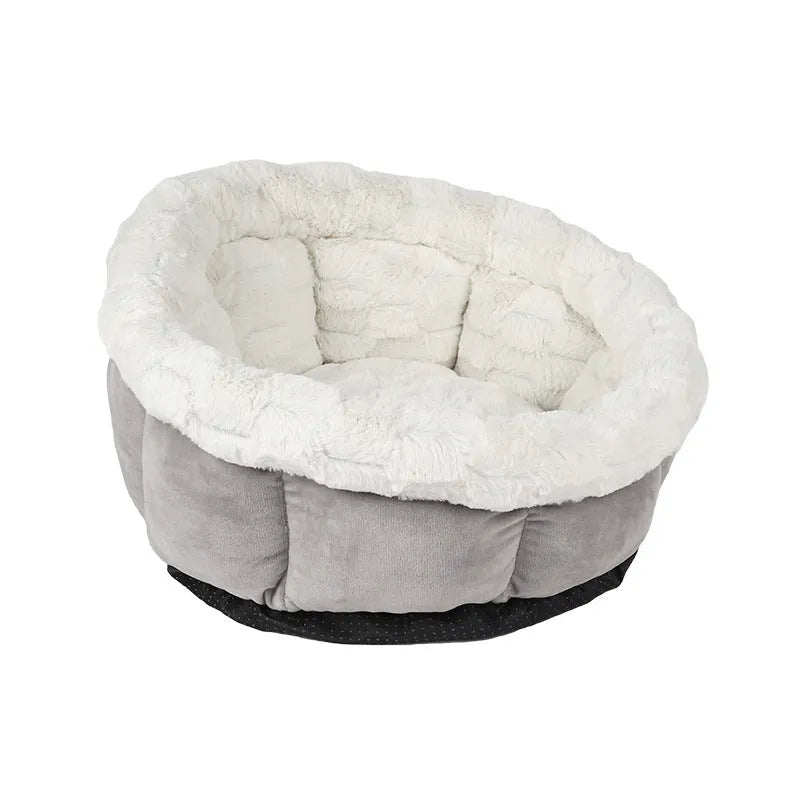 Petal cat mat in grey with raised edges for cat or small dog, 48x49x25cm plush pet nest