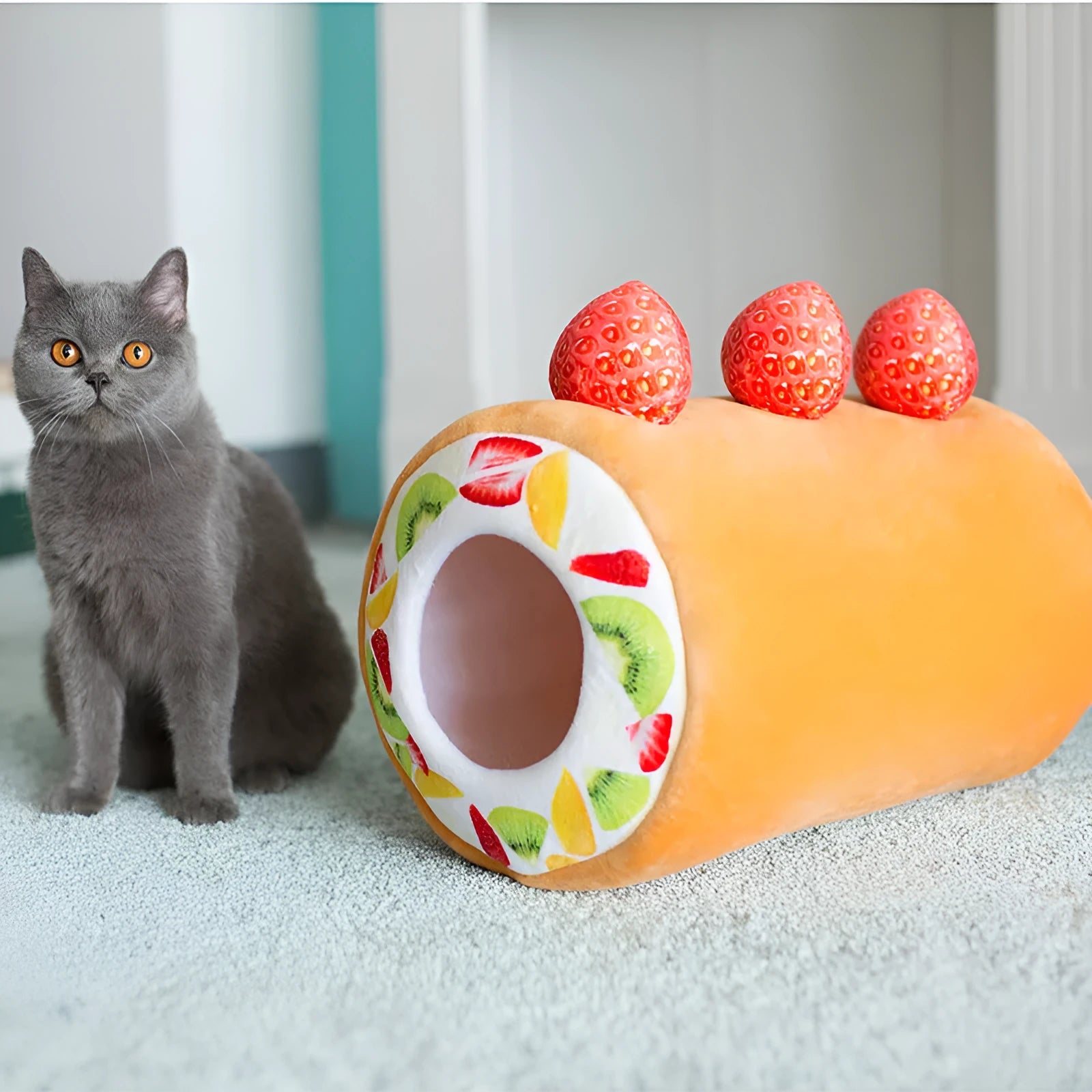 Yellow cake roll cat litter plush toy 40cm tall short plush sponge-filled