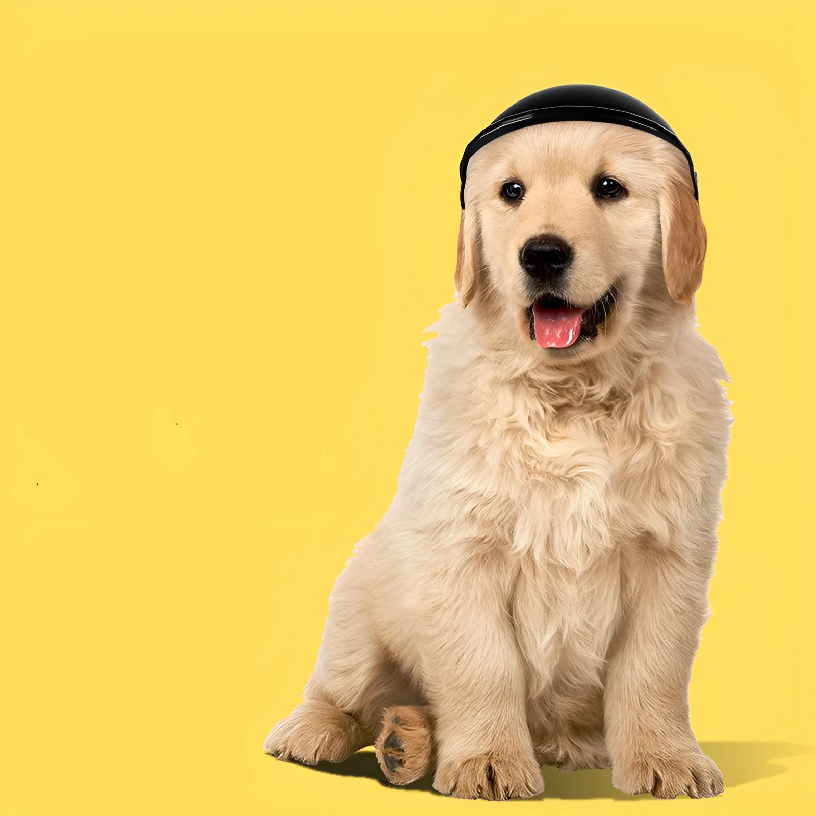 Small S size plastic pet helmet for motorcycle safety in pink, black, yellow, and green colours.