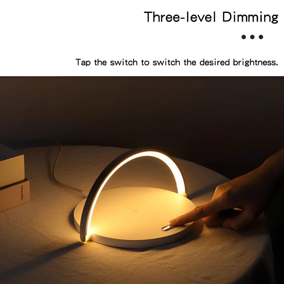 Fast Qi Wireless Charger Table Lamp with data cable, compact 191x13x203mm design, multiple colour options