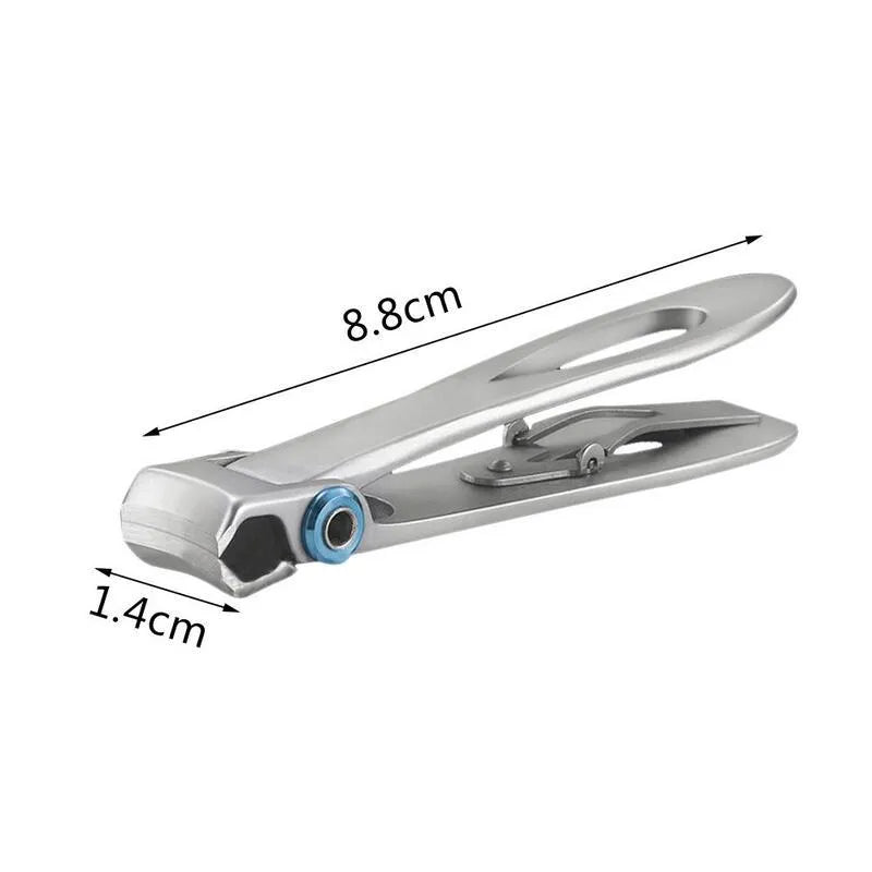 Silver stainless steel thick nail clippers with curved blades and ergonomic handle on white background