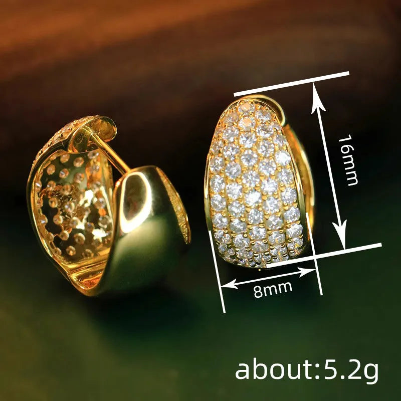 Women's geometric triangle copper ear clip with inlaid shiny zircon stone, white gold colour