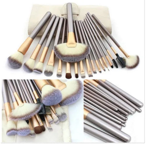 Persian makeup brush set with rice white bristles and champagne-coloured handles