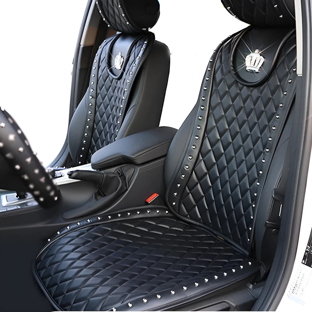 Ya Yue crown rivet car seat cushion black diamond leather rhinestone universal five-seater