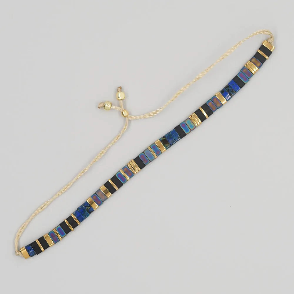 Hand-woven glass bracelet with retro geometric beaded design, style TL-B23091803B