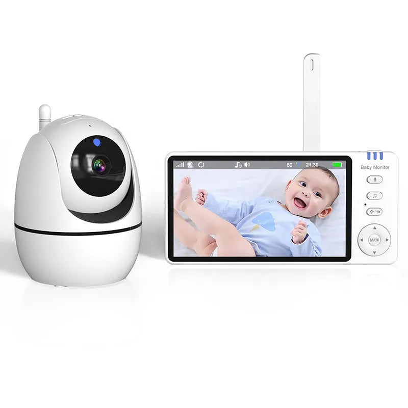 White wireless baby monitor with 5-inch HD screen and temperature display