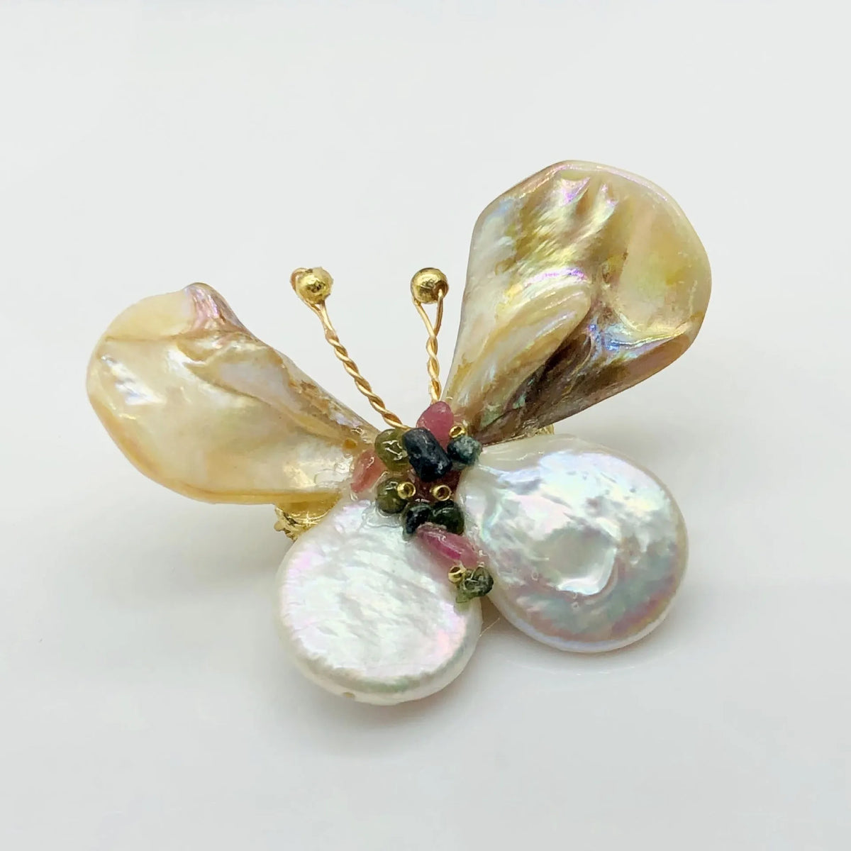 Handwoven epoxy shell butterfly brooch in light brown, handmade, original design, for women