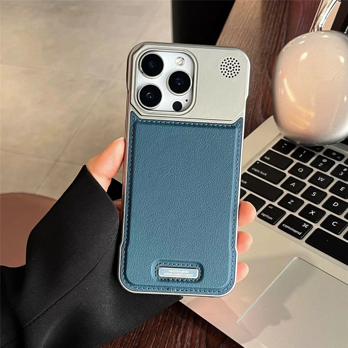 Aromatherapy leather magnetic phone case for iPhone in black, frameless hard PC, frosted anti-fingerprint finish