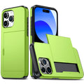 iPhone 15 Pro Max phone case with slide card slot, frosted TPU PC anti-fall cover in black