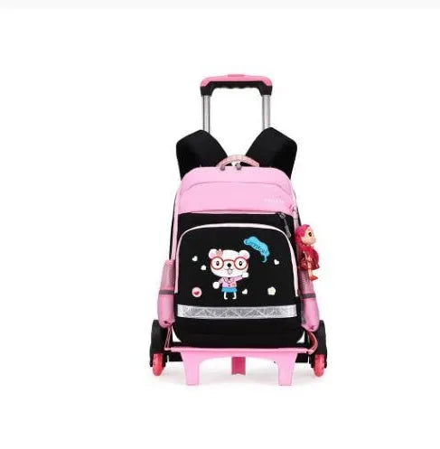 Red and black Korean detachable trolley bag for elementary school students with wheels.