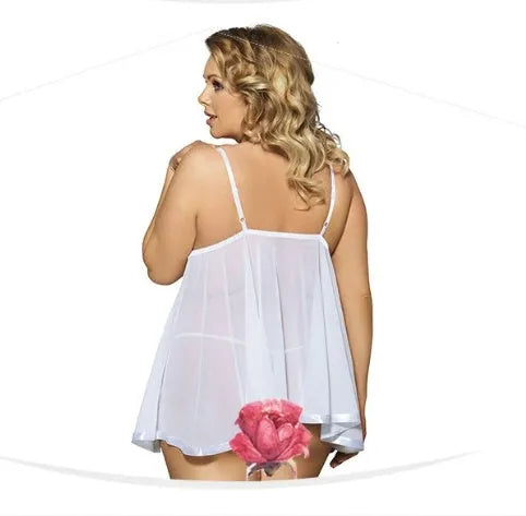 Women's purple polyester sleepdress with lace detailing and mesh panels in sling dress style