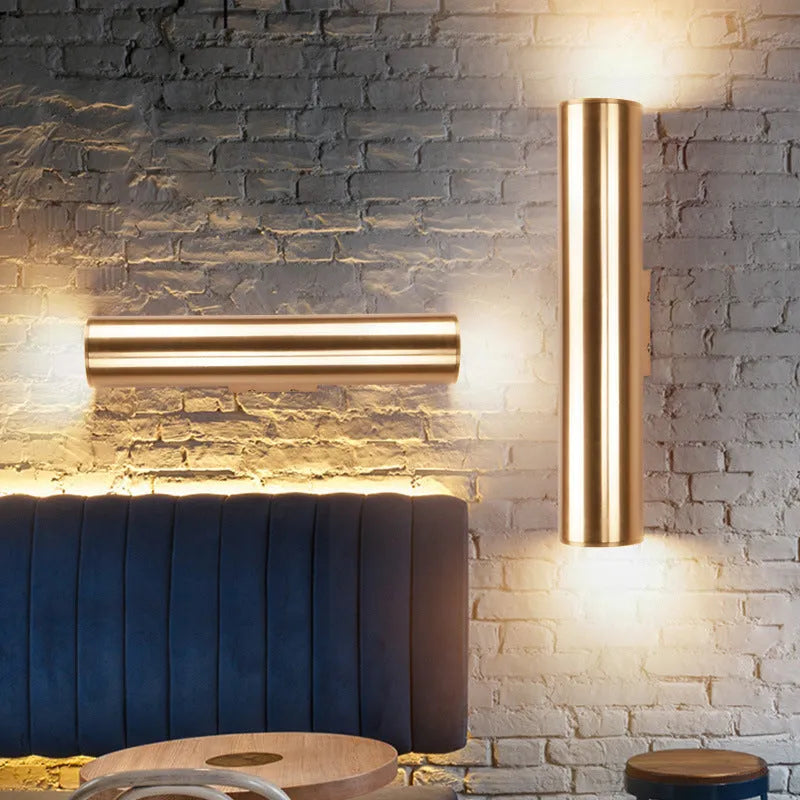 Iron vintage wall lamp with gold aluminium shade and LED light source for indoor use