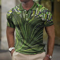 Men's short sleeve shirt with striped and geometric printed pattern in cotton blend fabric