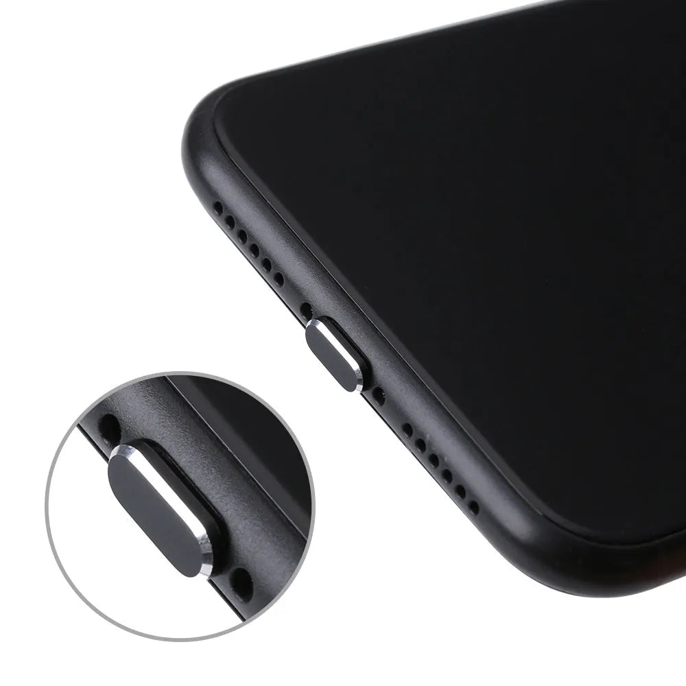 Aluminium alloy dust plug for iPhone Lightning charging port in various metallic colours.