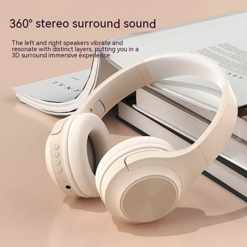 Personalised wireless Bluetooth headset in youth green colour showing head-mounted design and charging case.