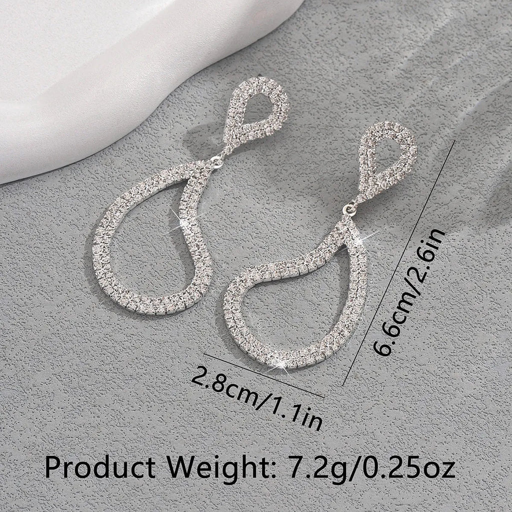Geometric full diamond teardrop earrings for women silver copper row drilling European style 99 silver purity