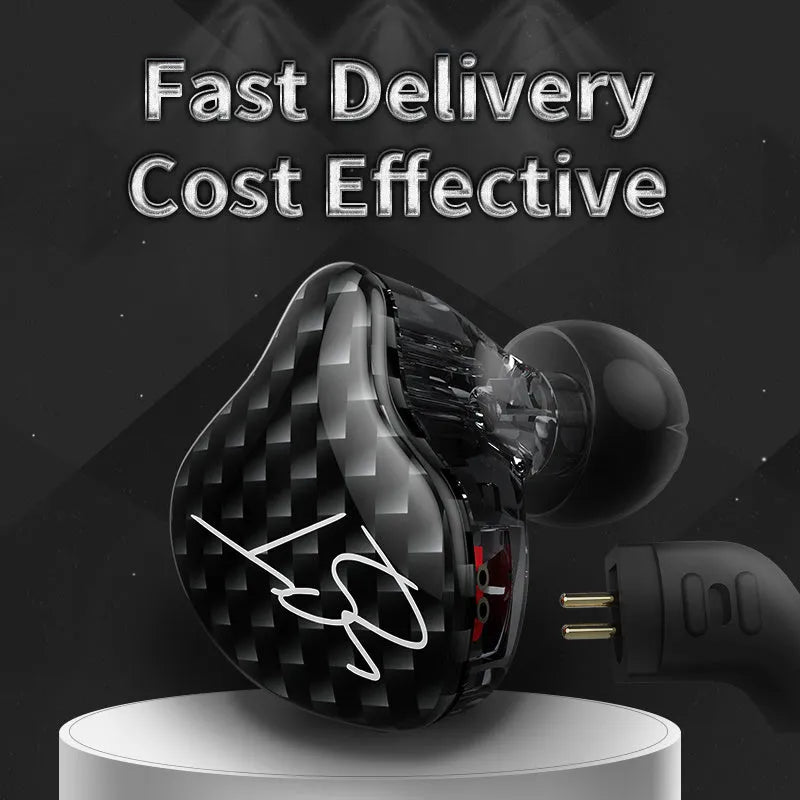 Ring Iron in-ear subwoofer headphones with black cable, 3.5mm L-bend plug, and silicone earplugs