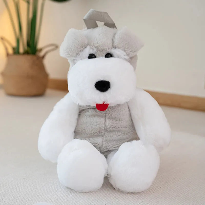 Light gray Schnauzer plush backpack with polyester lining, 45x22x20cm, ultra-light 0.34kg, for off-campus training