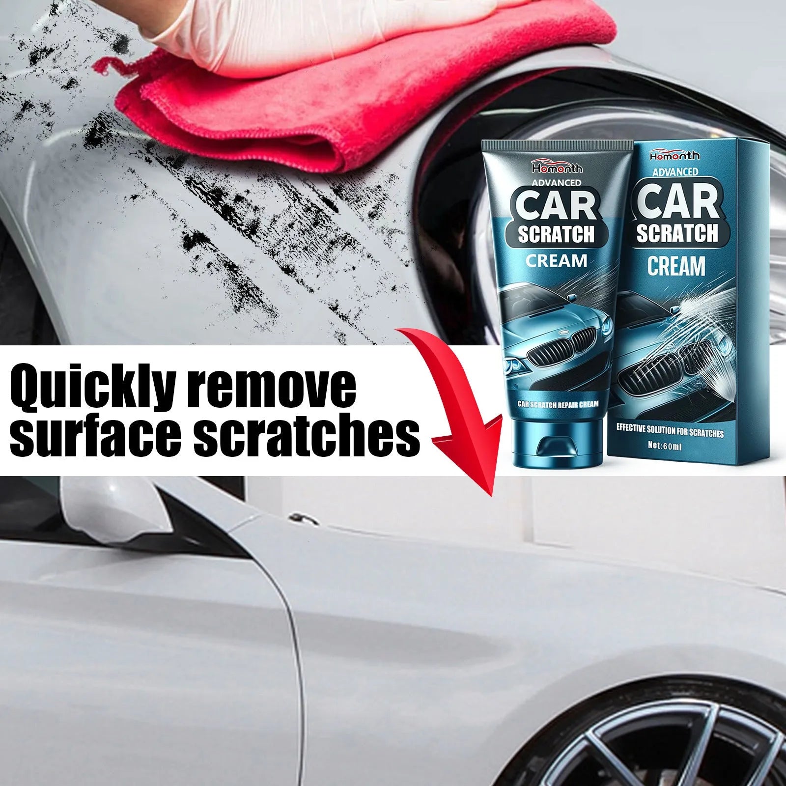 60ml car scratch repair cream tube with sponge for automotive paint polishing