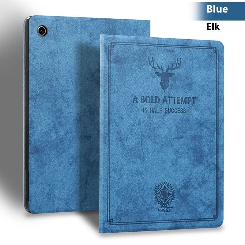 Soft TPU leather clamshell protective case for iPad in dark blue elk colour.